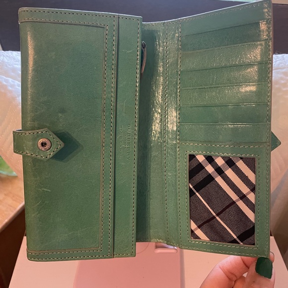 Burberry Blue Label Leather Wallet Lime Green Nova Check Lined Japan Luxury - Picture 15 of 17